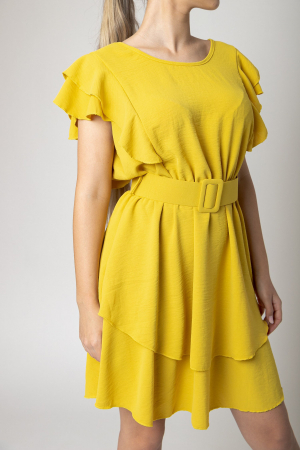 Rochie galbena cu volane si centura in talie [1]