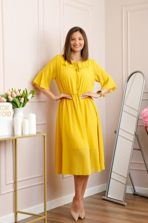 Rochii - Rochie galbena vaporoasa cu elastic in talie si volanas la decolteu Allegra