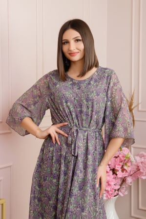 Rochie Grace din voal cu croi in A si imprimeu floral lila [1]
