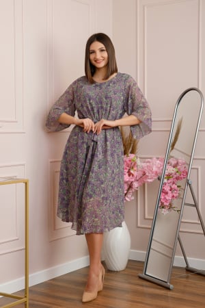 Rochie Grace din voal cu croi in A si imprimeu floral lila [3]