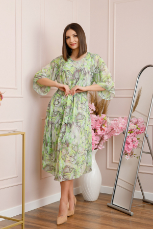 Rochie Grace din voal cu croi in A si imprimeu floral verde lime [3]