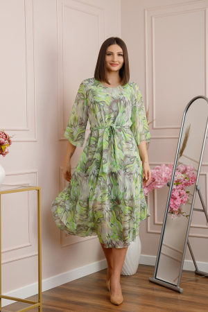 Rochie Grace din voal cu croi in A si imprimeu floral verde lime [2]