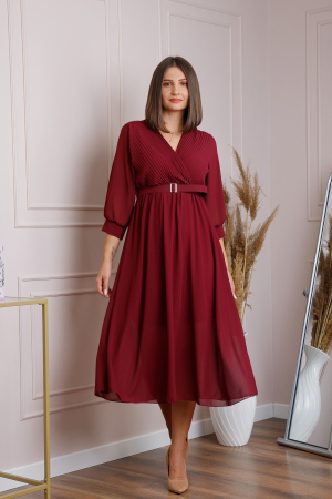 Rochii - Rochie grena cu bust petrecut si curea in talie
