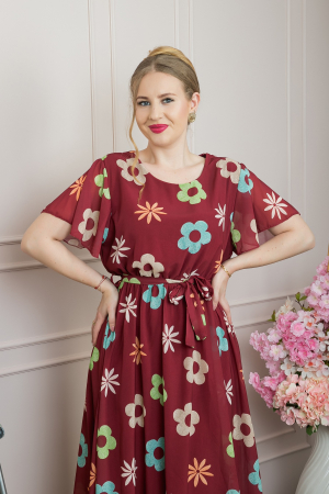 Rochie grena cu imprimeu floral si maneci fluture [2]