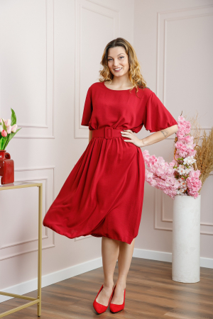 Rochie grena cu maneci scurte si centura in talie [3]