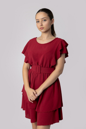 Rochie grena cu volane si centura in talie [3]