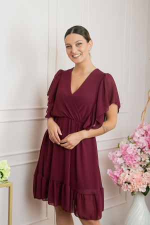Rochie grena cu volane si maneci fluture [2]
