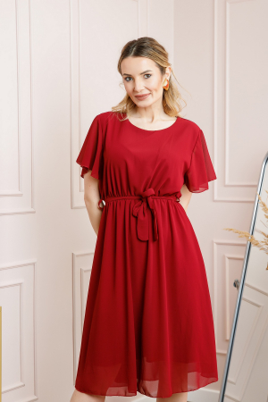 Rochie grena din voal cu cordon in talie [2]