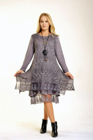 Rochie gri boho chic cu volane [2]