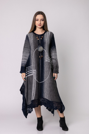 Rochie gri boho chic tricotata cu baza asimetrica [2]