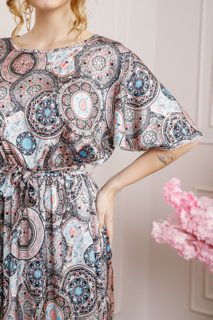 Rochie gri cu imprimeuri mandala si volanas la maneci [1]