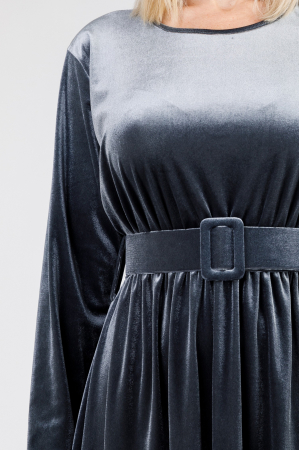 Rochie gri din catifea cu centura in talie [1]
