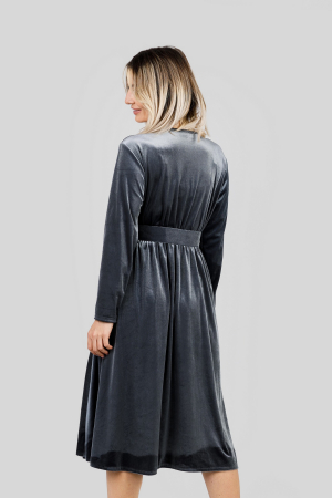 Rochie gri din catifea cu centura in talie [2]