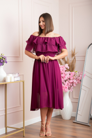 Rochie Joyce eleganta din voal cu volane - Magenta [1]