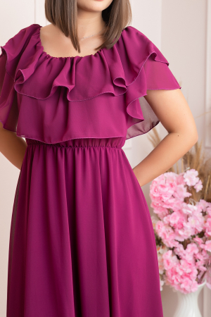 Rochie Joyce eleganta din voal cu volane - Magenta [2]