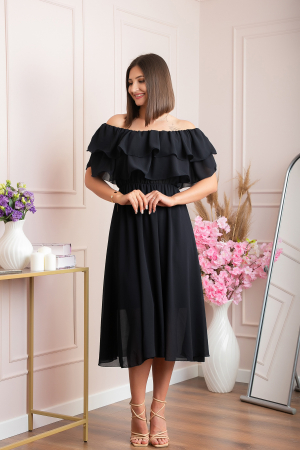 Rochie Joyce eleganta din voal cu volane - Negru [1]