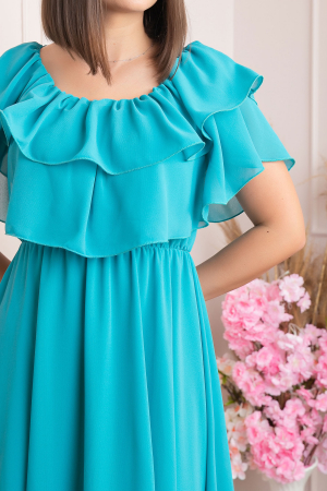 Rochie Joyce eleganta din voal cu volane - Turcoaz [2]