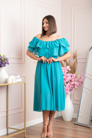 Rochie Joyce eleganta din voal cu volane - Turcoaz [1]