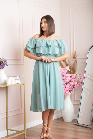 Rochie Joyce eleganta din voal cu volane - Verde mint [1]