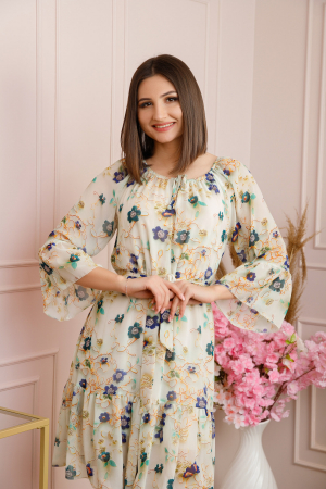 Rochie Juliette din voal cu volanase si imprimeu floral bleumarin [1]