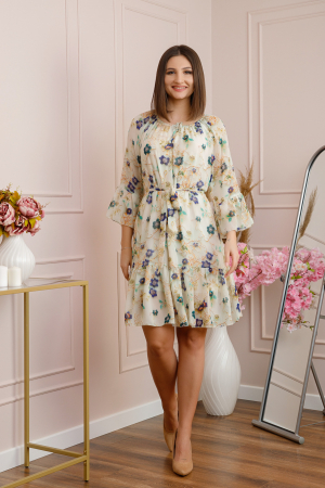 Rochie Juliette din voal cu volanase si imprimeu floral bleumarin [3]