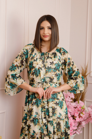 Rochie Juliette din voal cu volanase si imprimeu floral turcoaz [1]