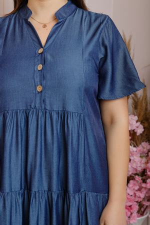 Rochie June cu aspect satinat si volane - Albastru [1]