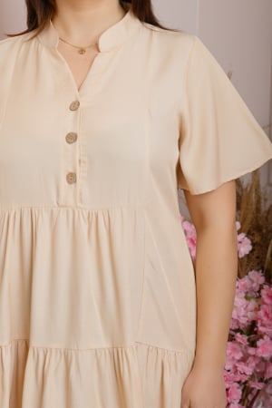 Rochie June cu aspect satinat si volane - Crem [1]