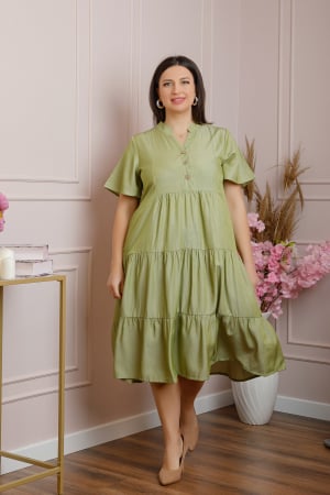Rochie June cu aspect satinat si volane - Verde [2]
