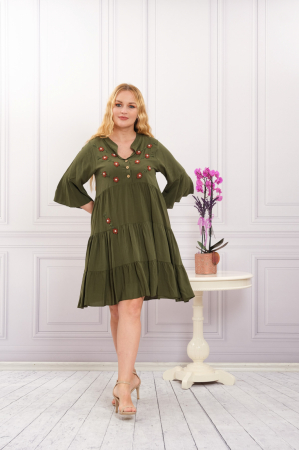 Rochie kaki boho chic cu aplicatie florala cusuta [1]