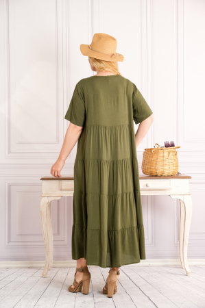 Rochie kaki boho chic cu aplicatie florala pe bust [2]