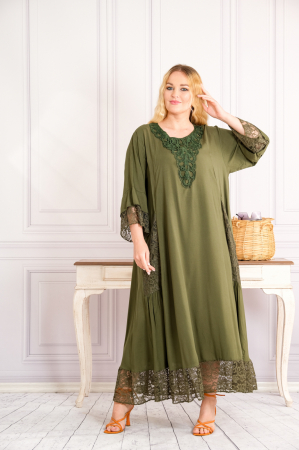 Rochie kaki boho chic cu buzunare din dantela [3]