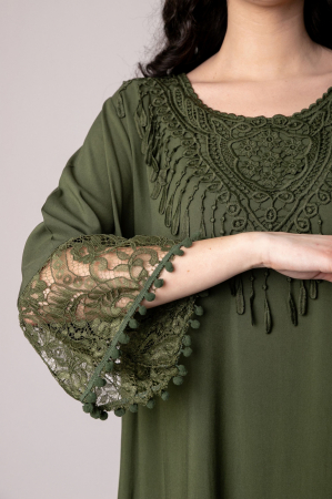 Rochie kaki boho chic cu dantela si ciucuri [1]