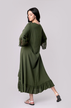 Rochie kaki boho chic cu dantela si ciucuri [3]