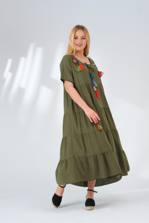 Rochie kaki boho chic cu snur si ciucuri [1]