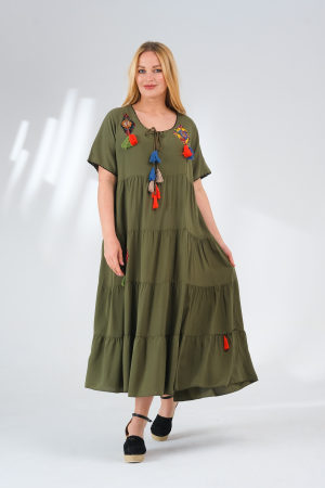 Rochie kaki boho chic cu snur si ciucuri [3]