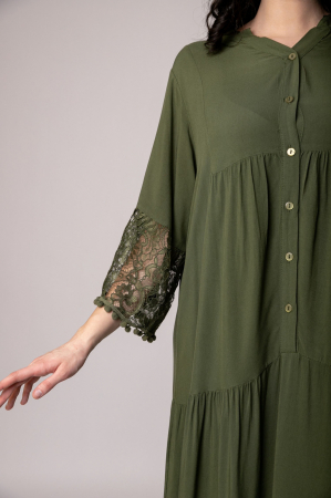 Rochie kaki lunga boho chic cu volane si dantela [1]