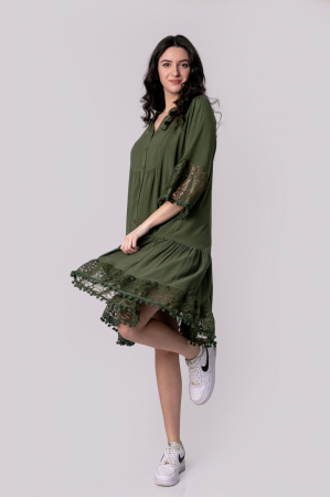 Rochie kaki boho chic cu volane si nasturi [3]