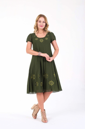 Rochie kaki cu detaliu floral perforat [3]