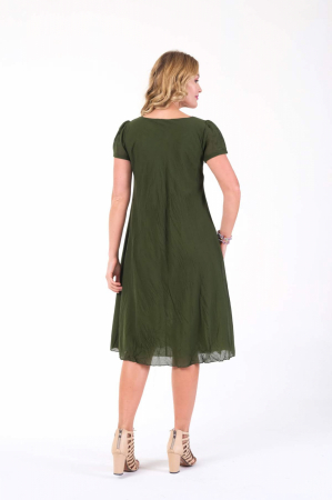 Rochie kaki cu detaliu floral perforat [2]