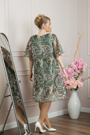 Rochie kaki din voal cu imprimeu Paisley si maneci fluture [3]