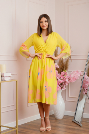 Rochie Lucy eleganta din voal cu imprimeuri florale - Galben [2]