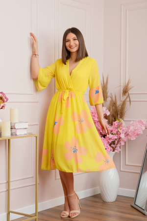 Rochie Lucy eleganta din voal cu imprimeuri florale - Galben [0]
