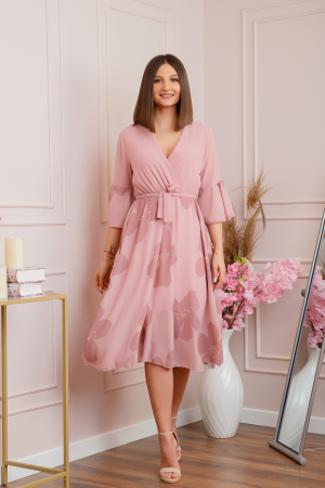 Rochie Lucy eleganta din voal cu imprimeuri florale - Roz [3]