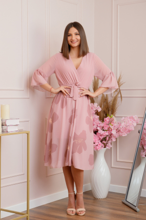 Rochie Lucy eleganta din voal cu imprimeuri florale - Roz [2]