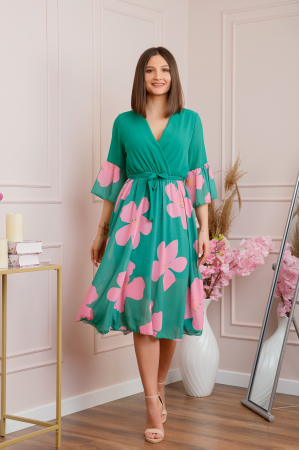 Rochie Lucy eleganta din voal cu imprimeuri florale - Verde [3]