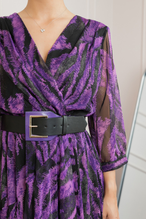 Rochie lunga eleganta cu animal print mov si centura in talie [1]