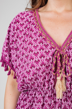 Rochie magenta cu ciucuri si model mandala [2]