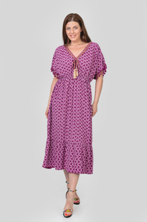 Rochii - Rochie magenta cu ciucuri si model mandala