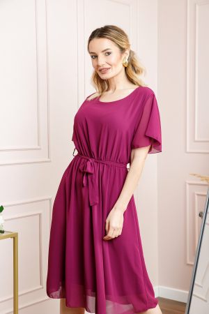 Rochie magenta din voal cu cordon in talie [2]